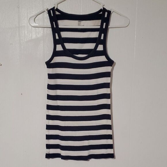 GAP Womens Small Navy Blue and White Fitted Tank Top - Picture 1 of 4